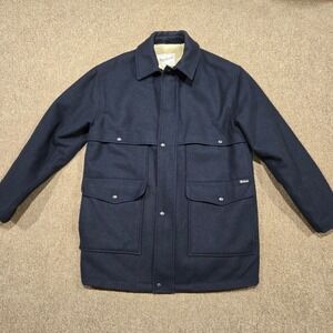 Woolrich Mens Navy Wool Blend Sherpa Lined Field Jacket Made in USA Medium